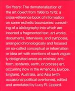six years,the dematerialization of the art object from 1966 to 1972 : a cross-reference book of information on (en Inglés)