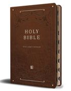 KJV Holy Bible, Giant Print Thinline Large Format, Brown Premium Imitation Leath Er with Ribbon Marker, Red Letter, and Thumb Index
