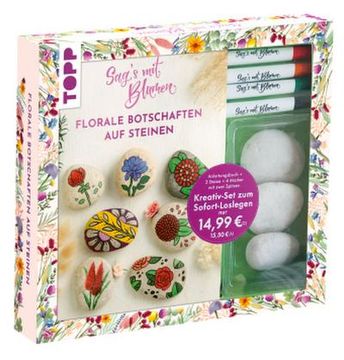 portada Kreativ-Set: Sag's mit Blumen - Florale Botschaften auf Steinen. Mit Anleitungsbuch und Material (en Alemán)