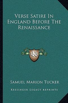 portada verse satire in england before the renaissance (en Inglés)