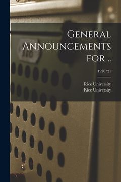 portada General Announcements for ..; 1920/21 (en Inglés)