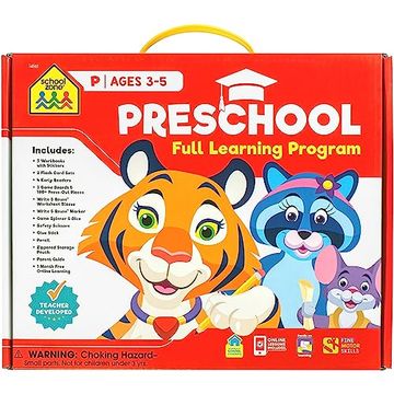 portada School Zone Full Learning Program for Preschool: Curriculum set of Workbooks, Flash Cards, Early Reading, Educational Games, Write & Reuse, Alphabet, Numbers, Math, Colors, Shapes, and More (in English)