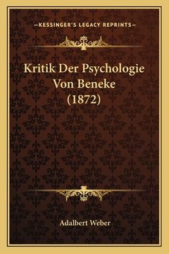 portada Kritik Der Psychologie Von Beneke (1872) (en Alemán)