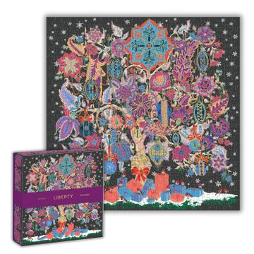 portada Galison Liberty Christmas Tree of Life – 500 Piece Foil Puzzle of Christmas Baubles and Presents Artwork With Gold Foil Accents