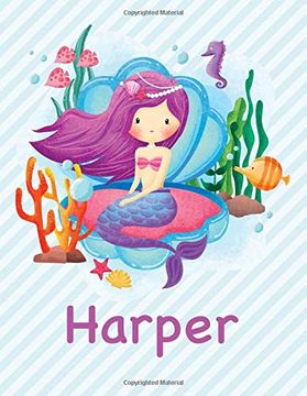 portada Harper: Mermaid Not for Girls 8. 5X11 Wide Ruled Blank Lined Journal Personalized Diary Gift 