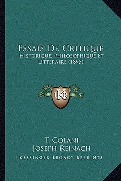 portada Essais De Critique: Historique, Philosophique Et Litteraire (1895) (en Francés)
