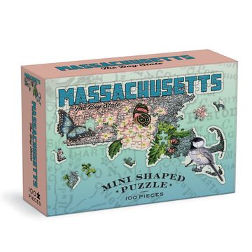 portada Galison Massachusetts Mini Shaped Puzzle - 100 Jigsaw Pieces Featuring art by Bestselling Artist Wendy Gold, Die-Cut Mini Shaped Puzzle, Makes a Great Gift!