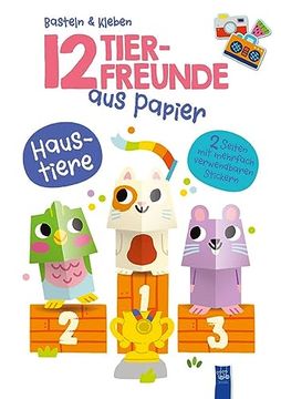 portada 12 Tierfreunde aus Papier - Haustiere: Bilderbuch. Stickerbuch (in German)