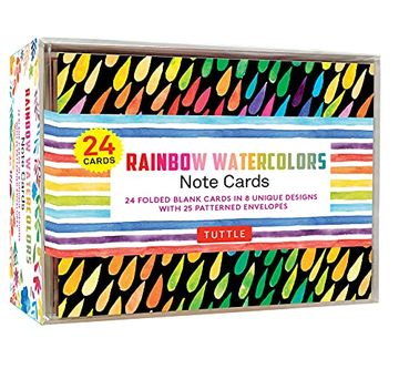 portada Rainbow Watercolors Note Cards - 24 Cards: 24 Blank Cards in 8 Unique Designs With 25 Patterned Envelopes (en Inglés)