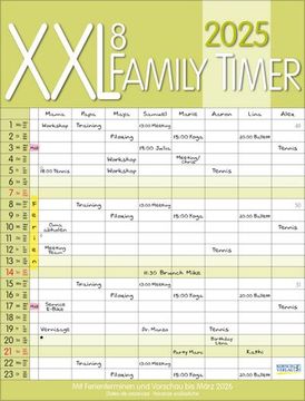 portada Xxl Family Timer 8 2025: Familienplaner mit 8 Breiten Spalten. Hochwertiger Familienkalender mit Ferienterminen, Extra Spalte, Vorschau bis März 2026 und Nützlichen Zusatzinformationen.