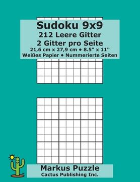 portada Sudoku 9x9 - 212 leere Gitter: 2 Gitter pro Seite; 21,6 cm x 27,9 cm; 8,5" x 11"; Weißes Papier; Seitenzahlen; Su Doku; Nanpure; 9 x 9 Rätseltafel (in German)