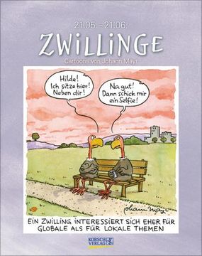 portada Zwillinge 2025: Sternzeichenkalender-Cartoonkalender als Wandkalender im Format 19 x 24 cm.