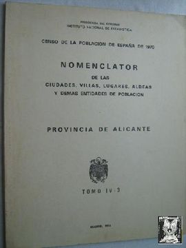portada Censo de la Población de España de 1970. Provincia de Alicante. Nomenclator