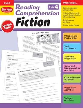 portada Evan-Moor Reading Comprehension: Fiction Grade 4, Homeschooling and Classroom Resource Workbook, Realistic Fiction, Historical Fiction, Poetry, Mystery, Fairy Tale, Leveled, Myth, Close Reading 