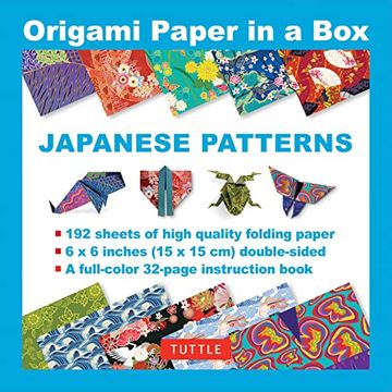 portada Origami Paper in a box - Japanese Patterns: 192 Sheets of Tuttle Origami Paper: 6x6 Inch Origami Paper Printed With 10 Different Patterns: 32-Page Instructional Book of 4 Projects 