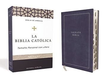 portada Biblia Católica, Tapa Dura, Azul, Tamaño Personal con Uñero