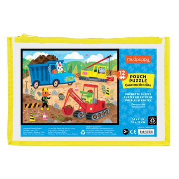 portada Construction Site Pouch Puzzle From Mudpuppy - 12 Extra-Thick Jigsaw Puzzle Pieces are Perfect for Small Hands, Includes a Reusable Zippered Pouch, Perfect for on the go Activities! , Ages 2+