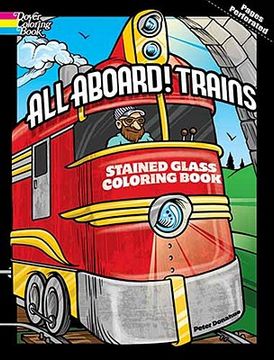 portada all aboard! trains stained glass coloring book