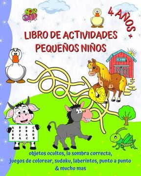 portada Libro de Actividades, pequeños niños 4 años+: Objetos ocultos, la sombra correcta, juegos de colorear, sudoku, laberintos
