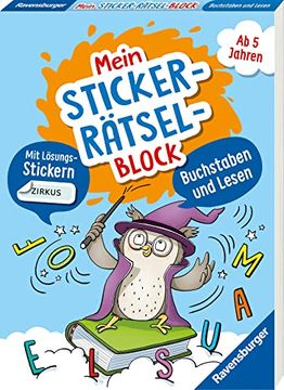 portada Ravensburger Mein Stickerrätselblock: Buchstaben für Kinder ab 5 Jahren - Spielerisch Buchstaben und Lesen Lernen mit Lustigen Übungen und Sticker-Spaß