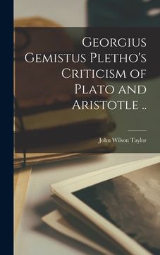 portada Georgius Gemistus Pletho's Criticism of Plato and Aristotle .. (en Inglés)