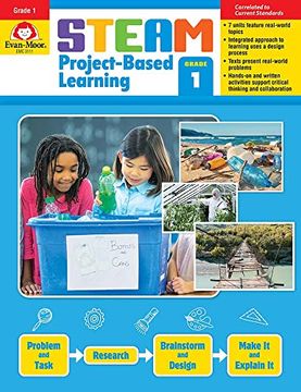 portada Evan-Moor Steam Project-Based Learning, Grade 1 Actvities Homeschooling & Classroom Resource Workbook, Reproducible Worksheets, Hands-On Projects, Problem Solving, Art, Puzzle, Real-World Topics 