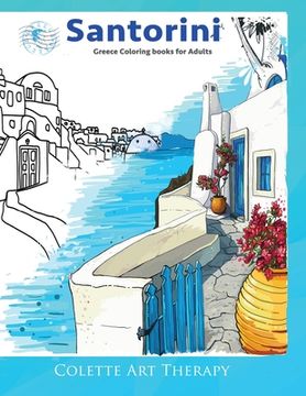 portada Santorini Greece coloring books for adults. 
