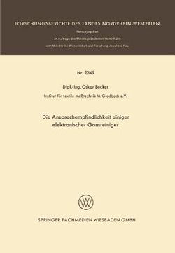 portada Die Ansprechempfindlichkeit Einiger Elektronischer Garnreiniger (in German)