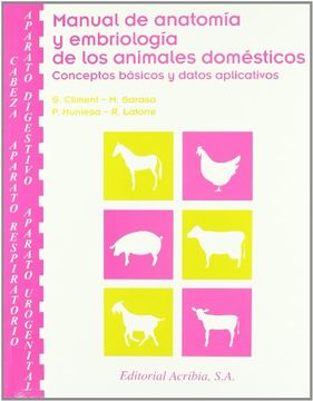 portada Manual de Anatomia y Embriologia de los Animales Domesticos. Cabeza Aparato Respiratorio Digestivo Urogenital Conceptos Basicos (in Spanish)