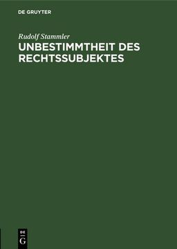 portada Unbestimmtheit des Rechtssubjektes (en Alemán)