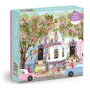 portada Galison Springtime Terrace – 1000 Piece joy Laforme Puzzle Featuring a Magnolia Filled Neighborhood day on a Spring day
