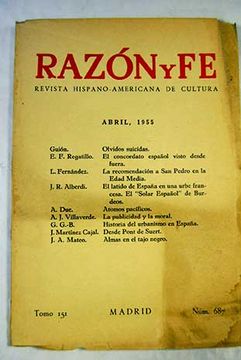 portada Razón y Fe. Revista Hispano-Americana de cultura. Abril 1955. Tomo 151 Nu. 687