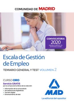 portada Escala de Gestion de Empleo de la Comunidad de Madrid. Temario General y Test (Vol. 2)