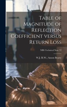 portada Table of Magnitude of Reflection Coefficient Versus Return Loss; NBS Technical Note 72 (en Inglés)
