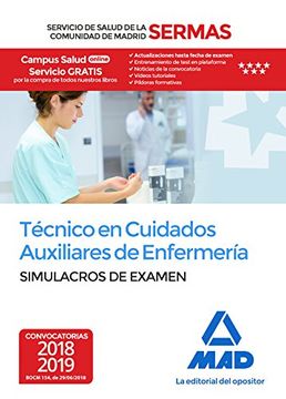 portada Técnico en Cuidados Auxiliares de Enfermería del Servicio de Salud de la Comunidad de Madrid. Simulacros Examen