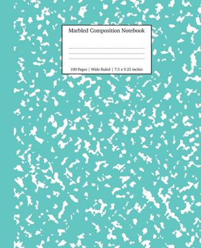 portada Marbled Composition Notebook: Turquoise Marble Wide Ruled Paper Subject Book (School Essentials) 