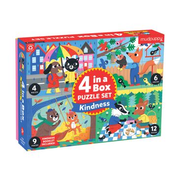 portada Mudpuppy Kindness 4-In-A-Box Puzzle set – Includes 4 Progressive Jigsaw Puzzles for Kids With 4-12 Pieces – Features Colorful Animal Illustrations, for Ages 2-5 – Each Puzzle Measures 6” x 8”