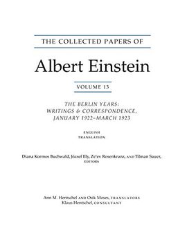 portada The Collected Papers of Albert Einstein, Volume 13: The Berlin Years: Writings & Correspondence, January 1922 - March 1923 (English Translation Supplement) 