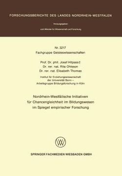portada Nordrhein-Westfälische Initiativen Für Chancengleichheit Im Bildungswesen Im Spiegel Empirischer Forschung (en Alemán)