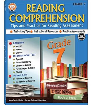 portada Grade 7 Reading Comprehension Workbook―Literature, Novels, Poetry, Science and Newspaper Articles, Autobiographies With Reading Assessment Practice, ela for Homeschool or Classroom (64 Pgs) (in English)
