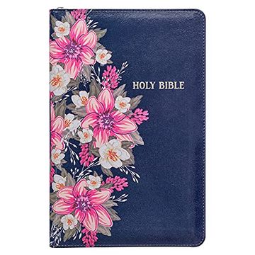 portada Kjv Holy Bible Standard Size Faux Leather red Letter Edition - Thumb Index & Ribbon Marker, King James Version, Blue Floral, Zipper Closure (en Inglés)