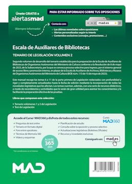 portada Escala de Auxiliares de Bibliotecas de Organismos Autónomos del Ministerio de Cultura. Volumen 2 de Legislación (in Spanish)
