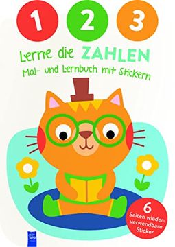 portada 1,2,3 - Lerne die Zahlen - Mal- und Lernbuch mit Stickern (Cover Katze): Einband mit Katze (en Alemán)