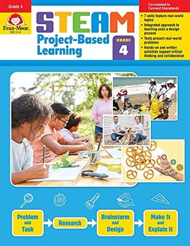 portada Evan-Moor Steam Project-Based Learning, Grade 4 Actvities Homeschooling & Classroom Resource Workbook, Reproducible Worksheets, Hands-On Projects, Problem Solving, Art, Puzzle, Real-World Topics (en Inglés)