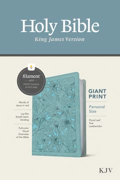 portada KJV Personal Size Giant Print Bible, Filament-Enabled Edition (Leatherlike, Floral Leaf Teal, Red Letter) (en Inglés)