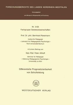 portada Differentielle Prognostizierbarkeit Von Schulleistung (in German)