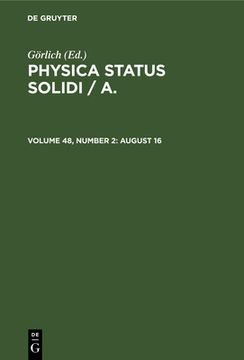 portada Physica Status Solidi / a. , Volume 48, Number 2, August 16 (en Inglés)