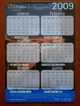 portada Calendario De Bolsillo Tesoro Público 2009