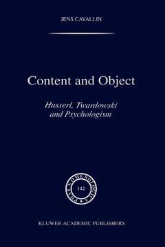 portada content and object: husserl, twardowski and psychologism (en Inglés)