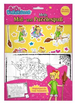 portada Bibi Blocksberg: Mein Mal- und Puzzlespaß: Magnetpuzzle zum Ausmalen, Sticker und Ausmalseiten (en Alemán)